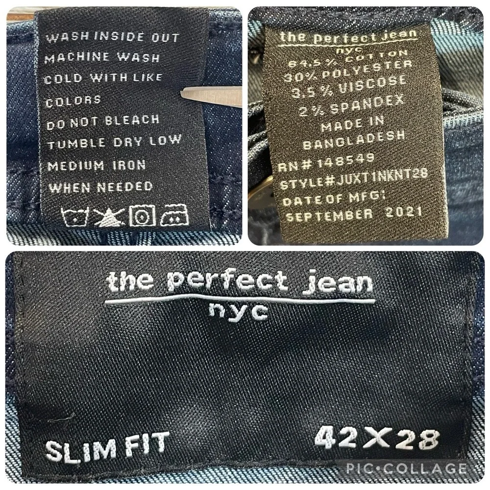 NWT NYC The Perfect Jean Mens 42x28 Jeans Slim Fit Blue Dark Wash Stretch NEW‎